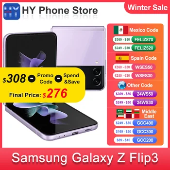 Samsung Galaxy Z Flip3 Flip 3 128 ГБ / 256 ГБ Складной 5G F711U1 / F711N Snapdragon / Exynos 6,7-дюймовый AMOLED-экран 12 МП + 10 МП Камера разблокирована