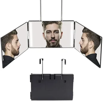  Зеркало для стрижки мужчин и женщин, Косметическое зеркало для макияжа черное 3-стороннее зеркало для самостоятельной стрижки волос 360 тройной