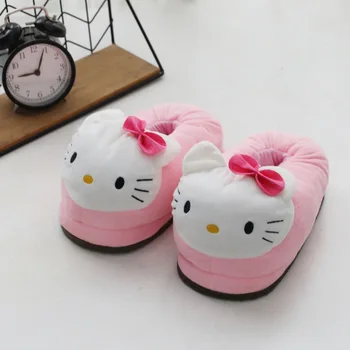 Sanrioes Аниме Hello Kitty Big Head Зимняя обувь Kawaii Cartoon Doll Женская мягкая Y2K Домашняя пушистая обувь Теплые домашние тапочки Подарок